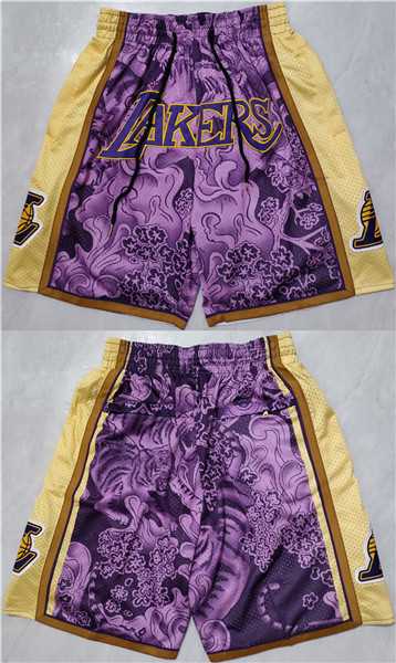 Men%27s Los Angeles Lakers Purple Yellow Shorts->miami heat->NBA Jersey